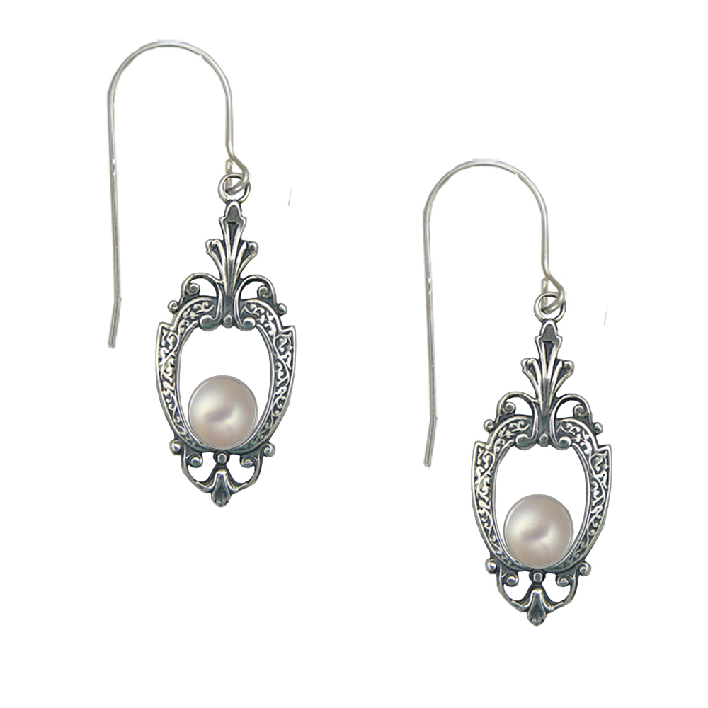 Sterling Silver Victorian Cultured Freshwater Pearl Drop Dangle Earrings
